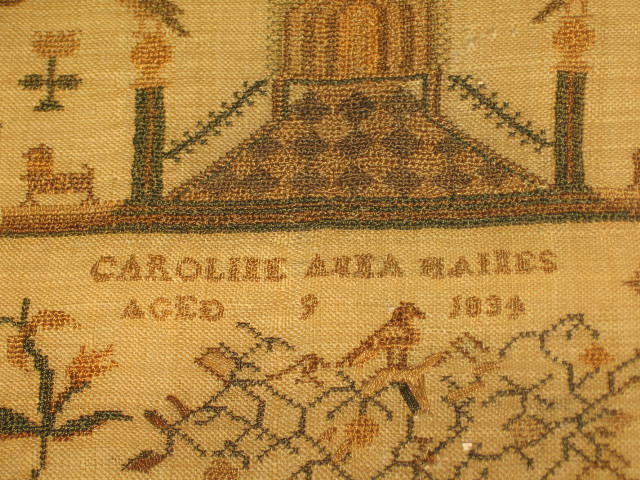 Antique Sampler Signed Caroline Aria Haines Dated 1834 3