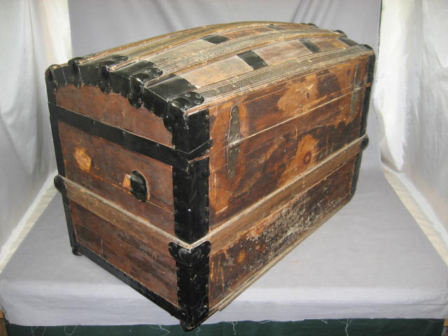 Antique 1800s Victorian Wooden Steamer Trunk Wood Chest Patented July 1 77 NR 2