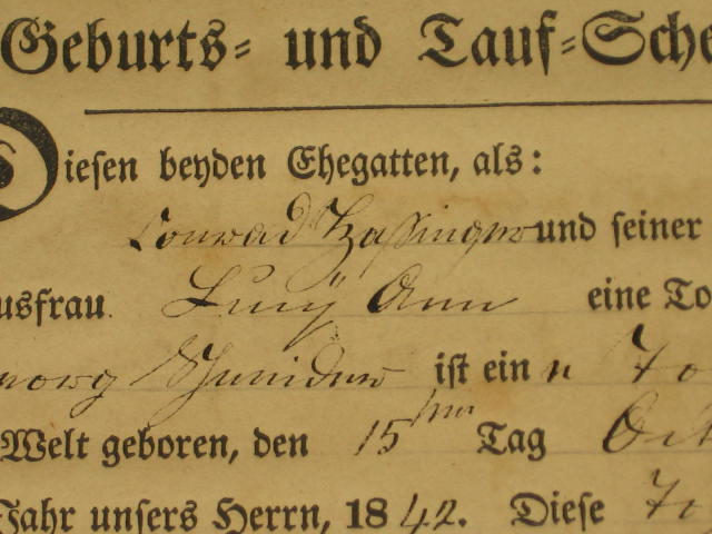 1842 Pennsylvania German Birth Baptism Fraktur 3