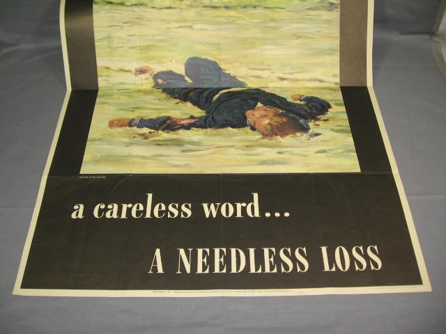 Original 1943 WWII Poster A Careless Word Needless Loss 3