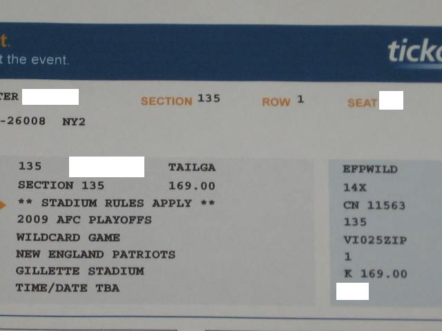 2 New England Patriots Wildcard Tickets Sec 135 Row 1 3