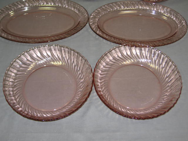 7 Arcoroc Rosaline Pink Swirl Glass Bowls +Platters Set 1