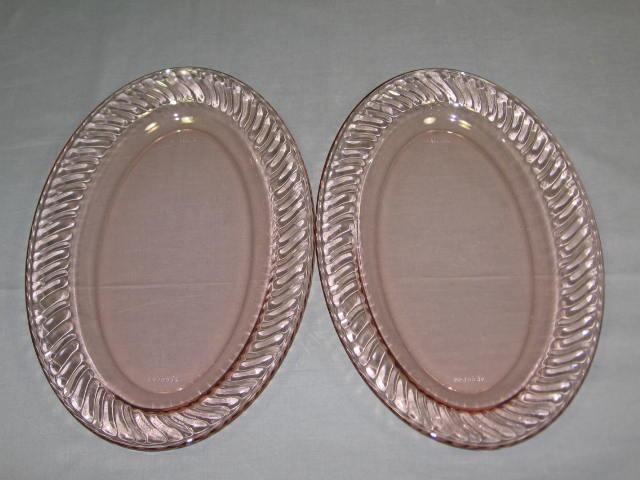 7 Arcoroc Rosaline Pink Swirl Glass Bowls +Platters Set 2