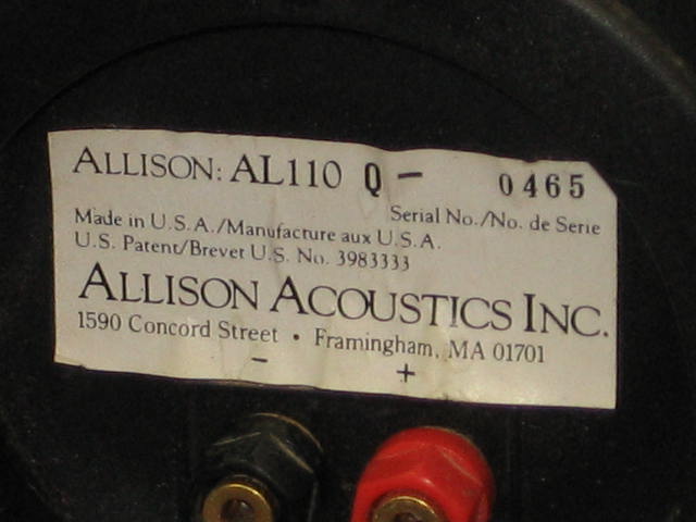 Allison Acoustics AL110 AL 110 Stereo Audio Speakers NR 8