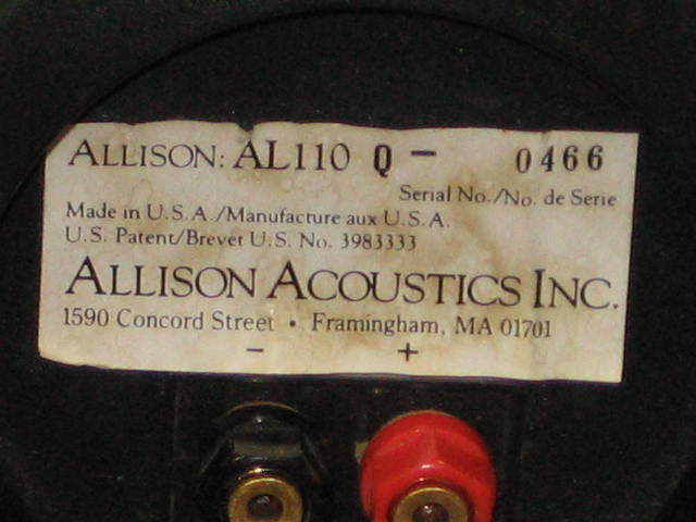 Allison Acoustics AL110 AL 110 Stereo Audio Speakers NR 9