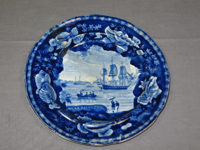 Historical Staffordshire Flow Blue Plate Wood & Sons NR