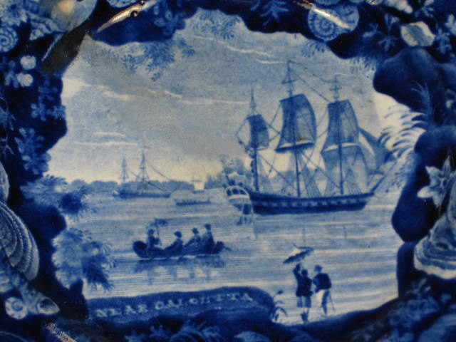Historical Staffordshire Flow Blue Plate Wood & Sons NR 1