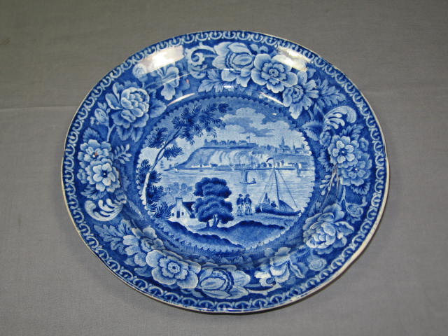 Historical Staffordshire Flow Blue Plate Bowl 9" Quebec