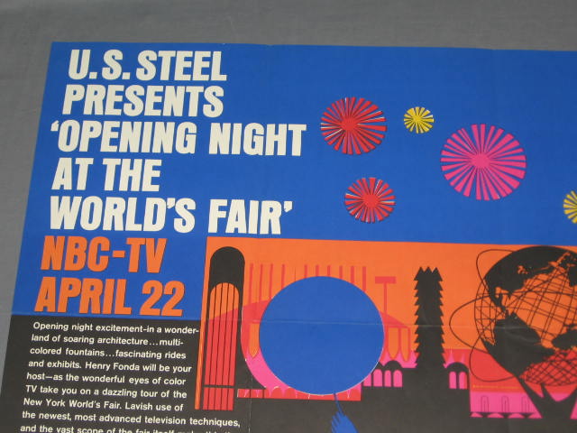 1964/1965 US Steel NY Worlds Fair Opening Night Poster 1