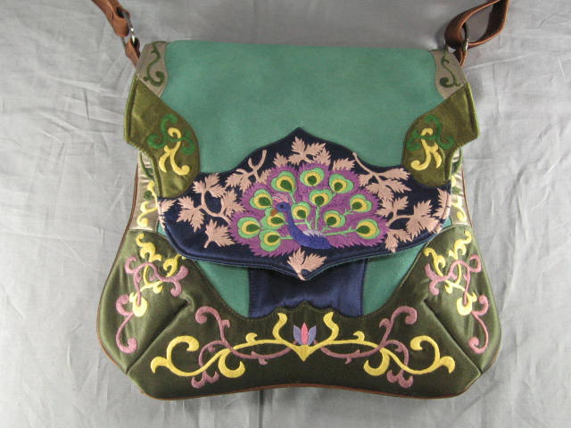 Oovoo Silk Embroidered Leather Shoulder Bag Handbag NR 2