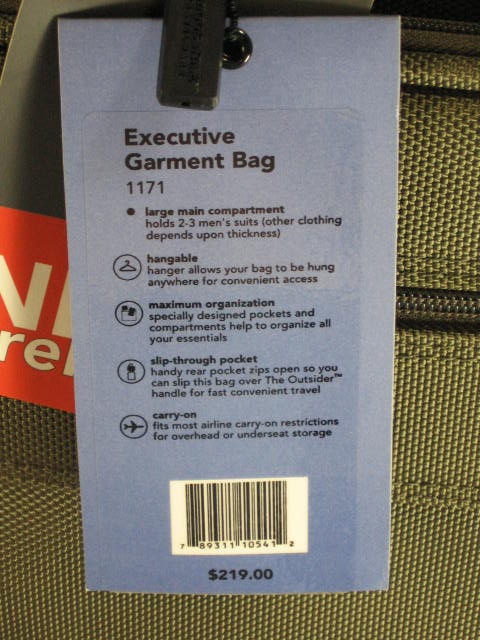 NWT Briggs & Riley Executive Garment Bag New W/ Tags NR 4