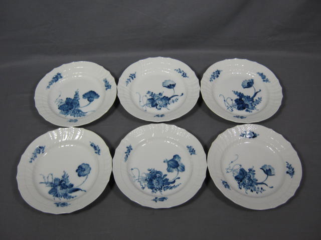 6 Royal Copenhagen Blue Flowers Braided Salad Plates 8"