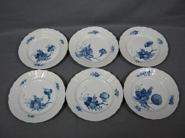 6 Royal Copenhagen Blue Flowers Braided Salad Plates 8"