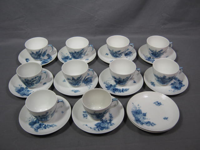 10 Royal Copenhagen Blue Flower Braided Cups 12 Saucers