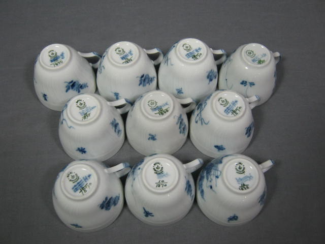 10 Royal Copenhagen Blue Flower Braided Cups 12 Saucers 1