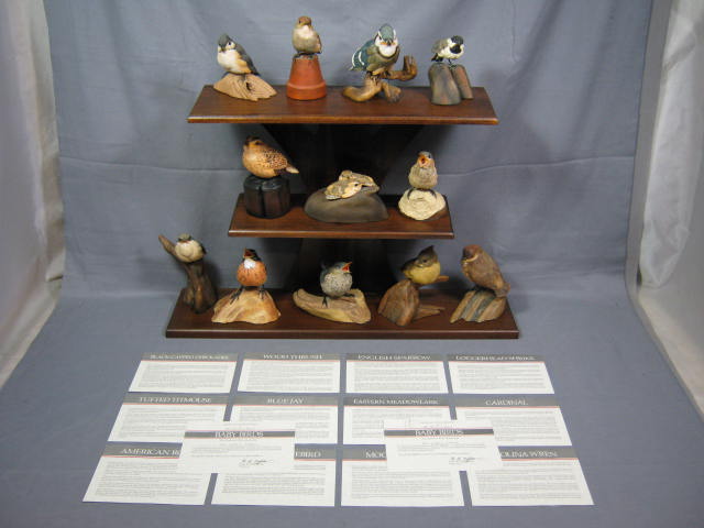 12 Danbury Mint Baby Birds Figurine Set W/ COAs + Rack