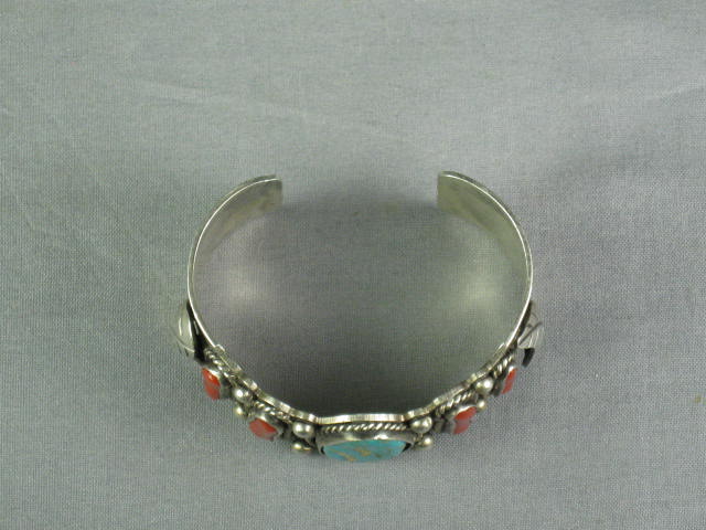 Vtg 1980s Sterling Silver Turquoise Coral Cuff Bracelet 5