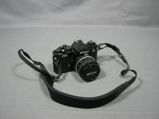 Black Nikon FE2 SLR Camera Body Nikkor 28mm f/3.5 Lens