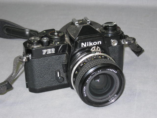 Black Nikon FE2 SLR Camera Body Nikkor 28mm f/3.5 Lens 1