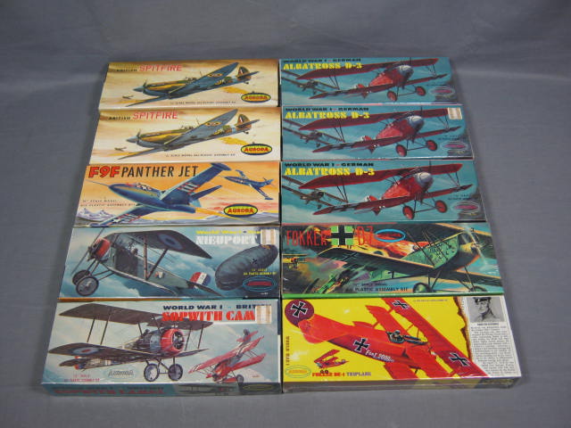 10 Aurora Model Airplane Kits Fokker Spitfire Albatross