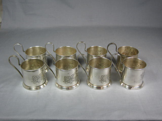 8 Vtg Antique Russian Silver Tea Cup Glass Holder Lot 1