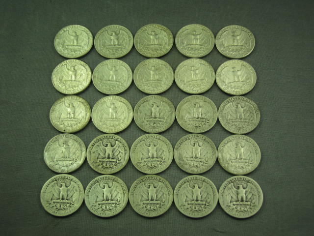 25 Vtg Pre-1964 Washington Silver Quarter Coin Lot Collection 1