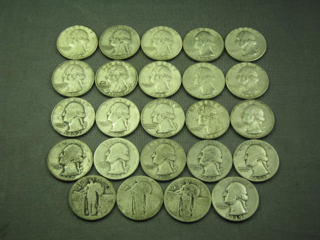 24 Vtg Pre-1964 Washington Silver Quarter Coin Lot NR!