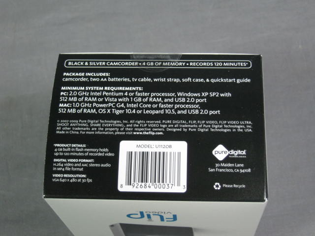 NEW Flip Ultra Video Camcorder 4GB 120 Minute Black NR! 2