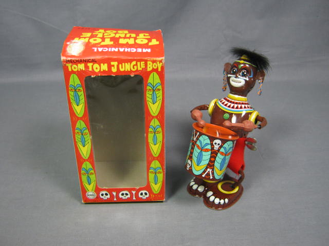 Vtg 1967 Marx Wind-Up Tin Toy Tom Tom Jungle Boy W/ Box