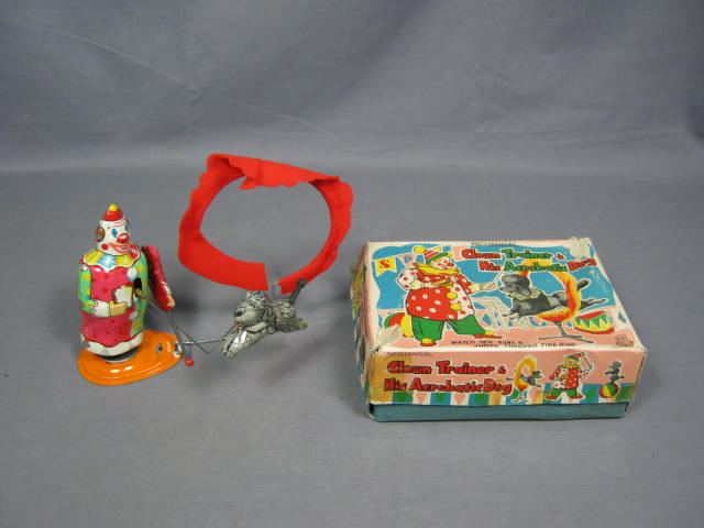 TPS Clown Trainer Acrobatic Dog Wind-Up Tin Toy W/ Box