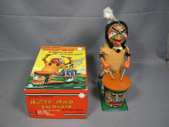Vtg 1964 Marx Nutty Mad Indian Tin Litho Toy J-9619 NR!