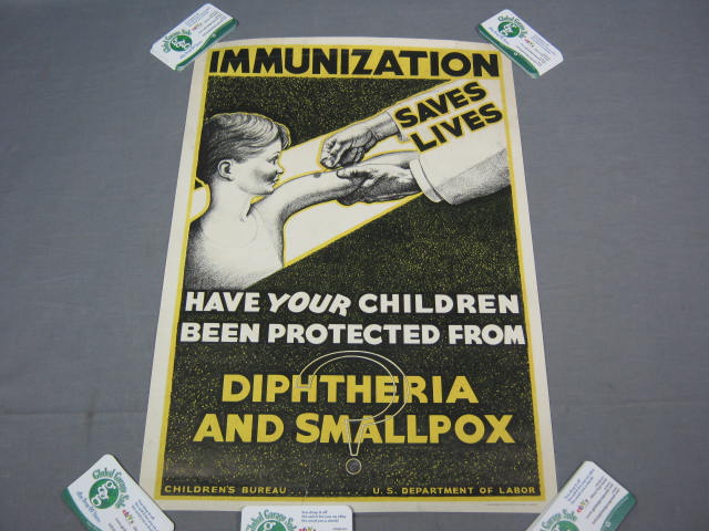 Original 1942 WWII War Poster Immunization Saves Lives