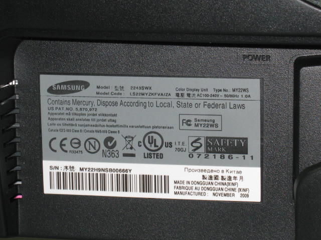 Samsung 2243 Wide 21.5" LCD Monitor 16:9 HD 2243swx NR! 5
