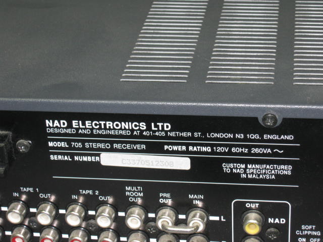 Vtg NAD 705 80-Watt AM/FM Stereo Receiver Audio Tuner 5