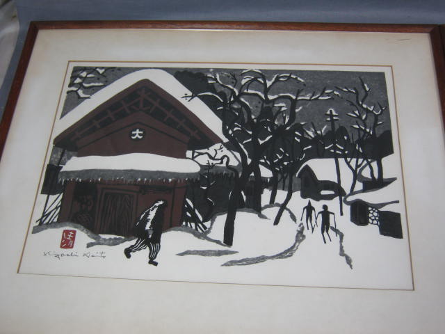 2 Kiyoshi Saito Japanese Winter Woodblock Prints Signed 1