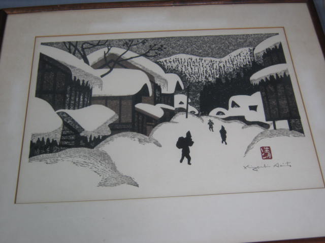 2 Kiyoshi Saito Japanese Winter Woodblock Prints Signed 3