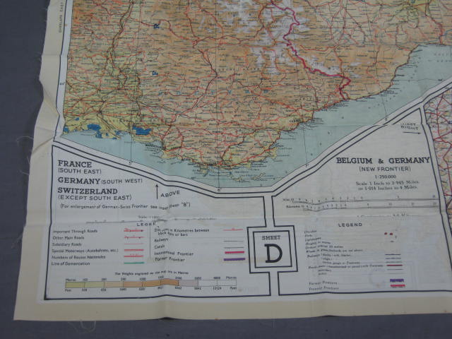 Vtg WW2 Silk Escape Map Series 43 C/D France Germany NR 9