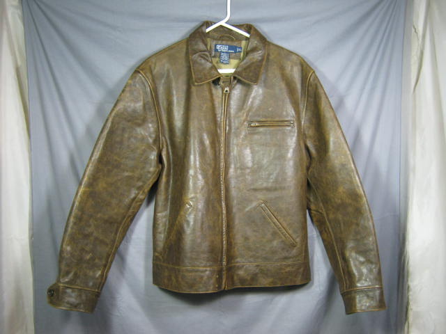Mens Polo Ralph Lauren Distressed Leather Jacket XL NR!