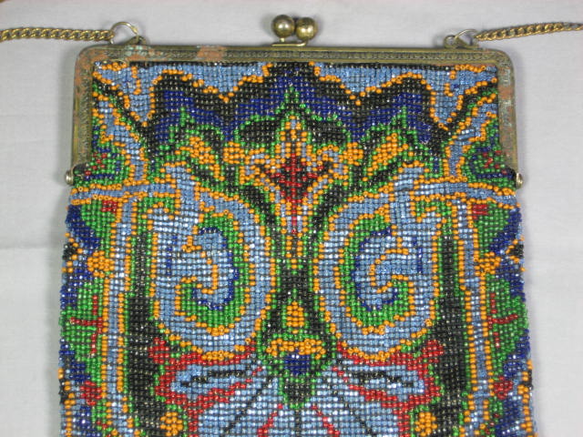 Vintage Antique Victorian Beaded Handbag Purse 13"x7" 1