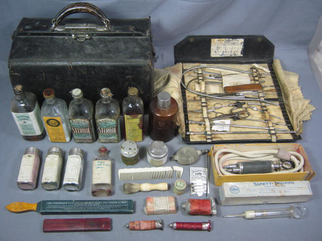 Vtg Antique Embalming Medical Tool Instruments Kit Bag