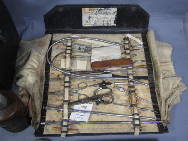 Vtg Antique Embalming Medical Tool Instruments Kit Bag 10