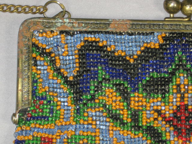 Vintage Antique Victorian Beaded Handbag Purse 13"x7" 7