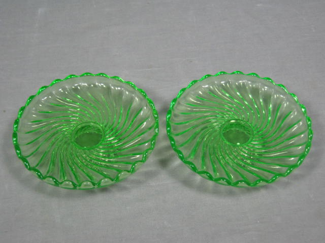 Vtg Antique Baccarat Depose Swirl Green Dish Set Pair