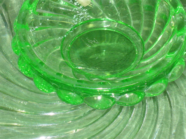 Vtg Antique Baccarat Depose Swirl Green Dish Set Pair 3