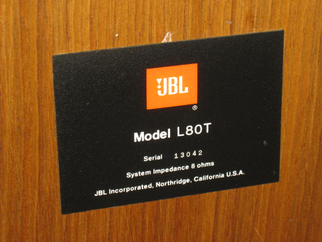 Vtg JBL Model L80T Floor Standing Stereo Speakers Pair 9