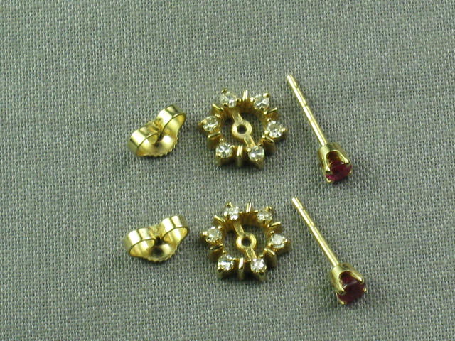 Ladies Vtg Diamond Ruby 14K Yellow Gold Earrings NR! 4