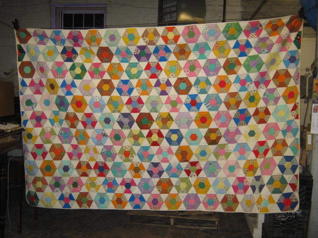 Vtg 1950s Hand Made Sewn Patchwork Quilt 69" x106" Ohio