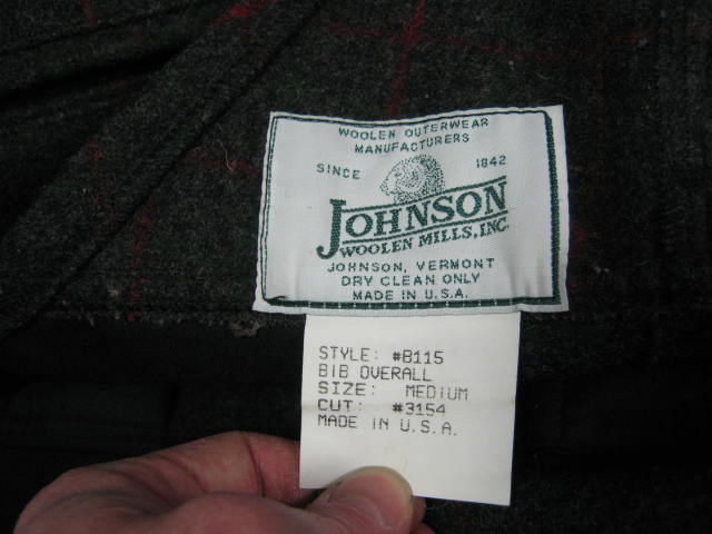 Mens Johnson Woolen Mills Jacket + Bib Overall M Med NR 5