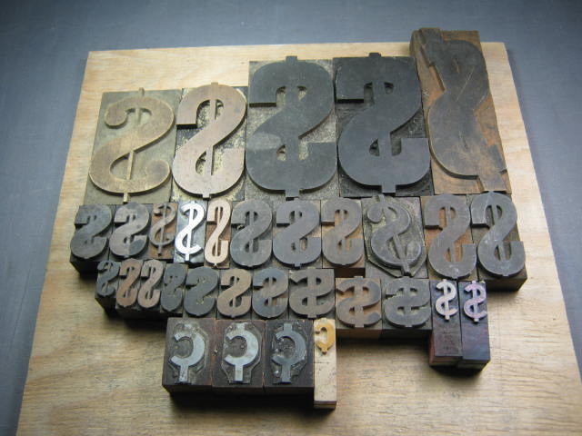 32 Letterpress Dollar Sign Wood Type Printing Block Lot