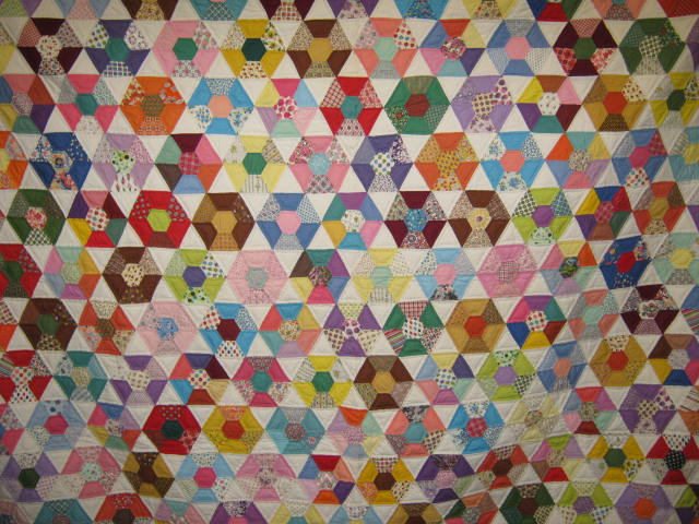 Vtg 1950s Hand Made Sewn Patchwork Quilt 82" x100" Ohio 1